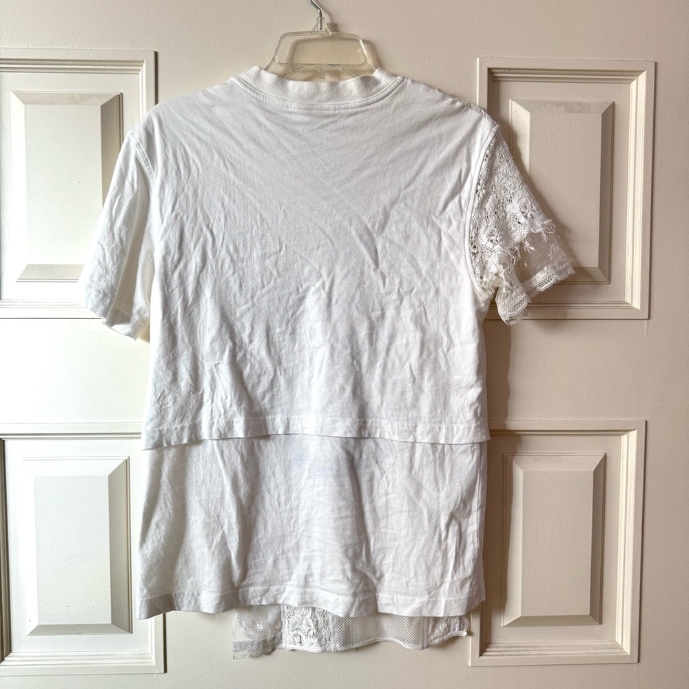 McQ by Alexander McQueen Lace Layered Asymmetrical White Tee - Picture 2 of 8